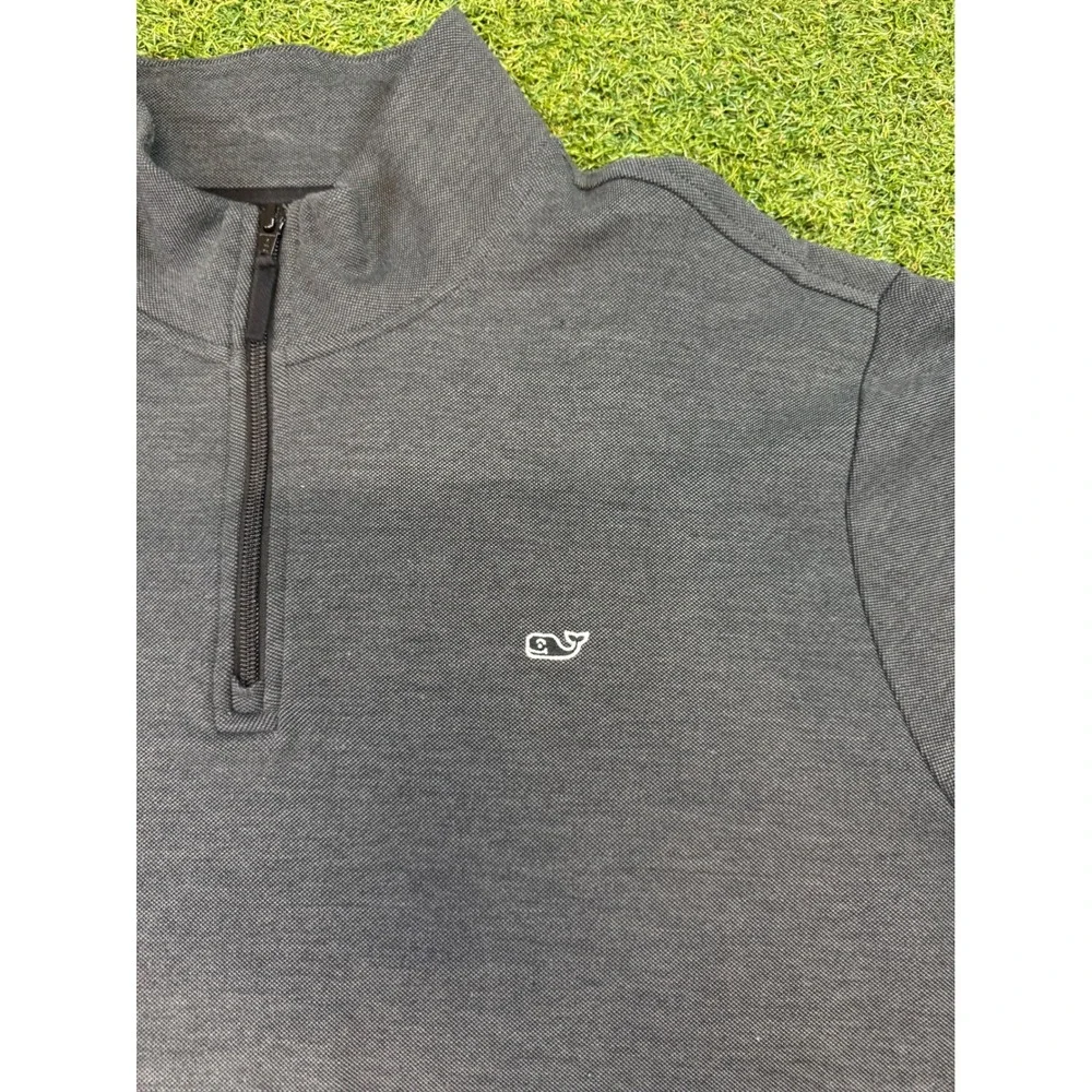 Vineyard Vines Mens XL Quarter Zip Pullover Sweater Dark Gray Heather Whale Logo